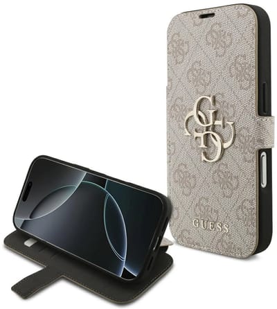 Guess 4G Big Metal Logo Book Wallet Case hoesje voor iPhone 17 Pro - Roze