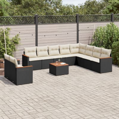 vidaXL - 11-delige - Loungeset - met - kussens - poly - rattan - zwart