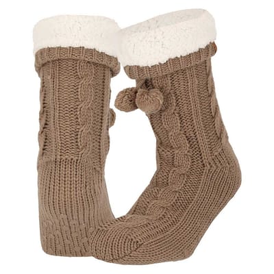 Dames huissokken - Anti slip - Donker beige - 36/41