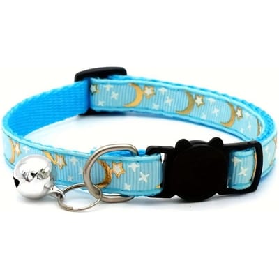 Glow-in-dark Breakaway kattenhalsband met maansterpatroon, verstelbare kattenketting met veiligheidsgesp One Size Fits All hemelsblauwe kleur