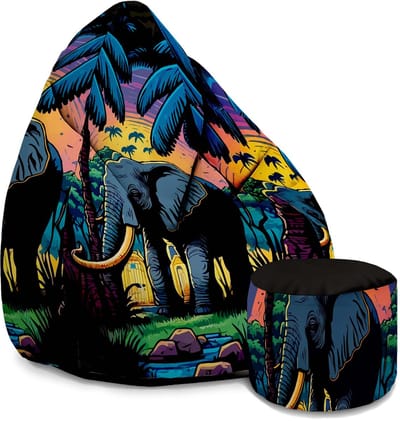 DreamRoots Velvet Zitzak voor Volwassenen – Luxe Beanbag met Voetsteun en Afneembare Hoes – Inclusief Vulling – 80x80x120 cm - Elephant