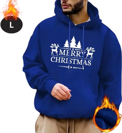 Bovista Kersttrui - Heren - Foute Kersttrui - Christmas Sweater - Cartoonprint - Kerst Sweater - Christmas Jumper - Hoodie - Blauw - L