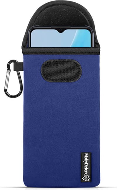 MobyDefend Hoesje - Geschikt voor Oppo A17 - Neopreen Pouch Met Karabijnhaak - Insteek - Riemlus - Blauw