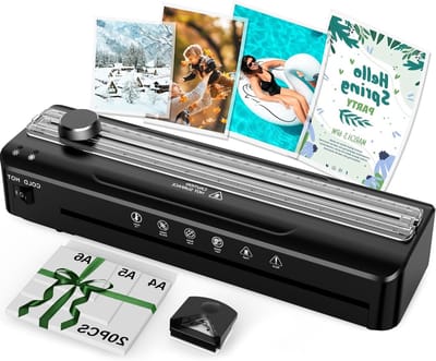 Lamineren van documenten met A4, A5 en A6 films, snelle verwarming, multifunctionele machine met papier snijder en ronde hoeken