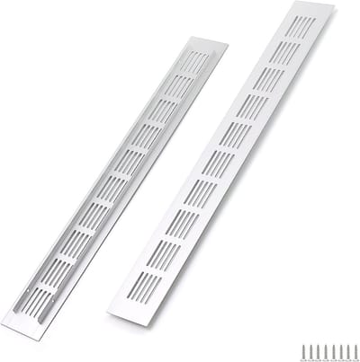 2x Aluminium Ventilator Rooster Rechthoekig 400x50mm Zilver voor Kast Deur en Muur