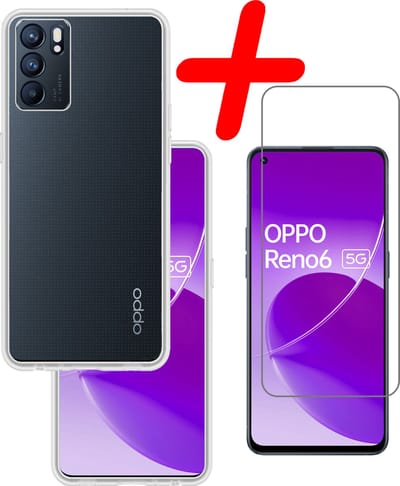 Hoesje Met Screenprotector - Geschikt voor OPPO Reno 6 - Sterk & Shockproof - Back Cover - Siliconen Case - Telefoon Hoes - Transparant