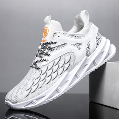 Herenschoenen Nieuwe Lente en Herfst Ademende Hardloopsneakers Trendy Visschub Vliegend Geweven Casual Witte Schoenen Grote Maat Papa Schoenen 45 gray