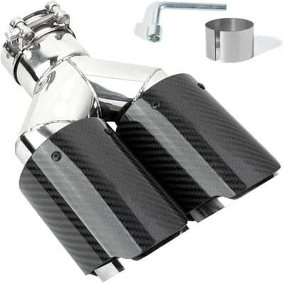 Dailygoods - Catekro 63 mm Uitlaatpijp Universeel, Roestvrij Stalen & Koolstofvezel Uitlaat Eindstuk Sportieve Uitlaatpijp Bevestiging Met Bouten Sleutel Meegeleverd (Dubbele Uitlaat, Zilver-Zwart Glanzend)
