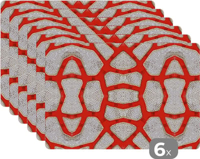 Placemat - Placemats kunststof - Koraal - Rood - Wit - Design - 45x30 cm - 6 stuks - Hittebestendig - Anti-Slip - Onderlegger - Afneembaar
