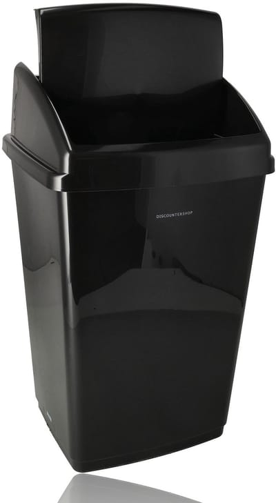 Prullenbak 50L Zwart – 66x33x38 cm – Afvalemmer Keuken en Kantoor – Vuilnisbak 50 Liter Kunststof – Afvalbak met Swing- Schuifdeksel