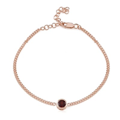 Cavill - Armband 925 Sterling Zilver Roségoud Verguld - 0,9 ct Indische Granaat Rond Geslepen - Bezel Zetting - Verstelbare Elegante Dames Sieraad