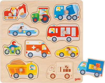 GOKI Puzzel - Voertuigen - 10 Delen - 27,5X27,5X2,6Cm - Hout - 1 Jaar