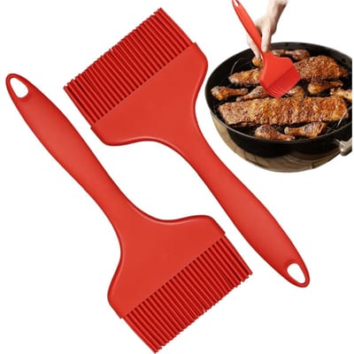 2 stuks Siliconen Olieborstel - Extra Brede Borstelkop, Hittebestendig en Duurzaam - BBQ Sausborstel - Bakboterborstel - 9,3*21cm - Voor Thuiskeuken BBQ en Bakgebruik - Rood