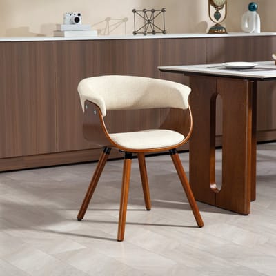 REDOM Eetkamerstoel - Gebogen Rugleuning - Scandinavische Stijl - Voor Eetkamer - Polyester - Beige - 62 × 55 × 75 cm