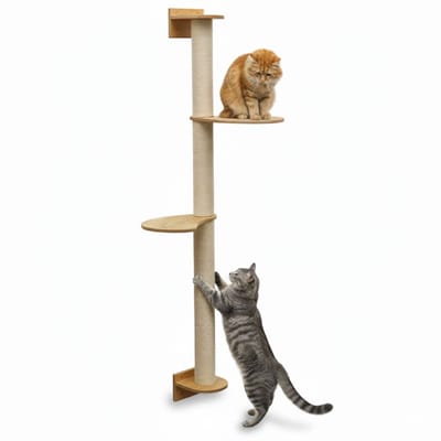 130 cm Wandkrabpaal met 2 Bamboe Planken - Katten Klimboom Sisal - Krabpaal met Muurbevestiging
