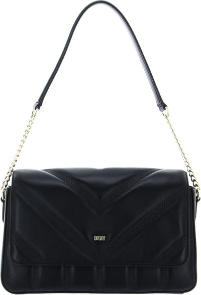 DKNY Leren Schoudertas Becca Flap Demi Shoulder Bag Blk / Gold Zwart