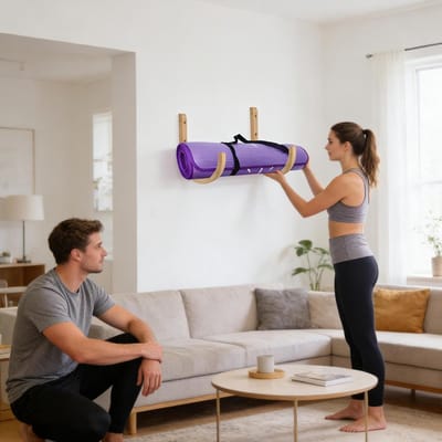 Yogamathouder Set - Fitness Organizer - Sportspullen Opbergen - Massief Houten Constructie - 2 Stuks - Houtkleur