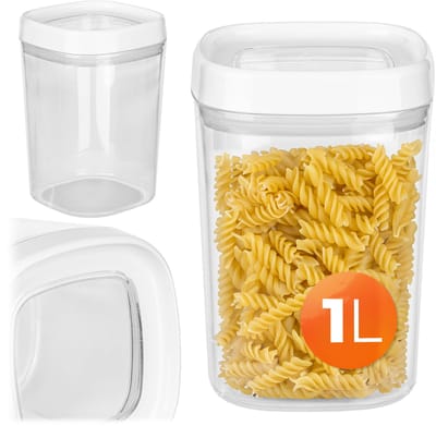 KADAX Voorraaddoos, transparante opbergdoos van kunststof, luchtdichte voorraaddoos met deksel, voor meel, muesli, suiker en pasta (1000 ml, wit)