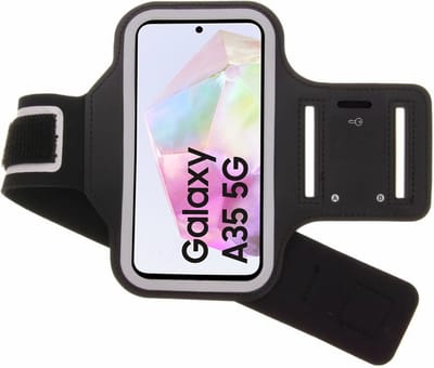Sportarmband geschikt voor Samsung Galaxy A35 - Hardloop Telefoonhouder - Arara Armband - Zwart