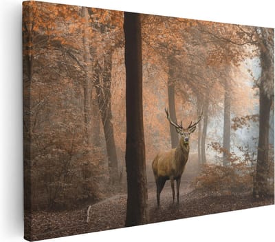 Artaza Canvas Schilderij Hertenkop - 30x20 cm - Klein - Wanddecoratie Bos - Muurdecoratie Gewei - Kamer Accessoires Woonkamer