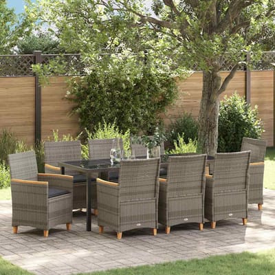 vidaXL - Tuin - Eettafel - Set - 9 - st - Grijs - poly - rattan