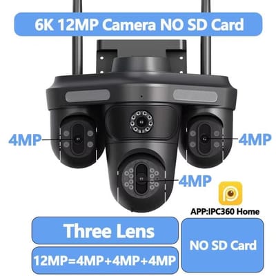 6K 12MP 3 Lenzen 3 Schermen WiFi Buitencamera Ai Bewegingsdetectie PTZ Videocamera Kleur Nachtzicht CCTV Beveiligingsbewaking IPC360 Huis 12MP Camera
