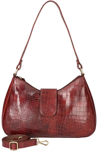 Leather Design Handtas Croco Donker Bruin