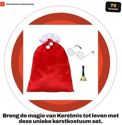 Dailygoods- Kerstkostuum Set - Kerstmanzak 70x50 cm - Fluwelen Materiaal - Kerstman Bril - Kerstman Bel - Klassiek Design - Kerstman Kostuum