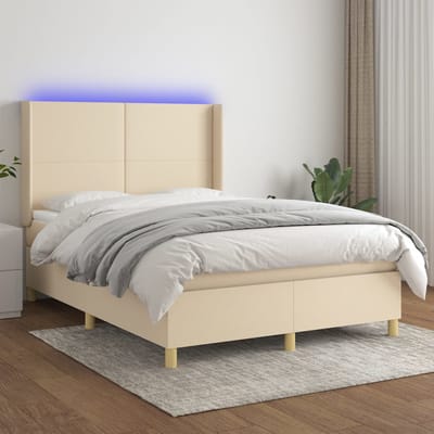vidaXL - Boxspring - met - matras - en - LED - stof - crèmekleurig - 140x190 - cm
