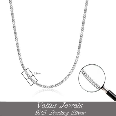 Velini jewels-2.5MM Cubaanse halsketting-925 Zilver Ketting- roestvrij ketting-60+5 CM verlenstuk met anker slot