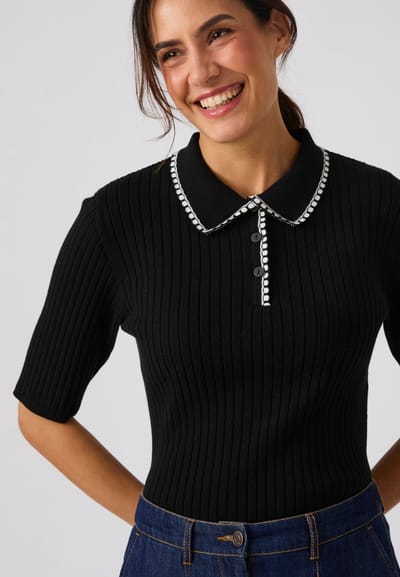 Damart - Geribde coltrui met polokraag - Dames - Zwart - XS