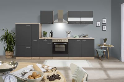 Goedkope keuken 300  cm - complete keuken met apparatuur Merle  - Eiken/Grijs - soft close - keramische kookplaat    - afzuigkap - oven    - spoelbak