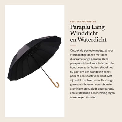 Dailygoods- Paraplu waterdicht - Stormparaplu met 16 stangen - Handmatige bediening - Duurzaam ontwerp - Winddicht - Bamboe handgreep - Regenbescherming