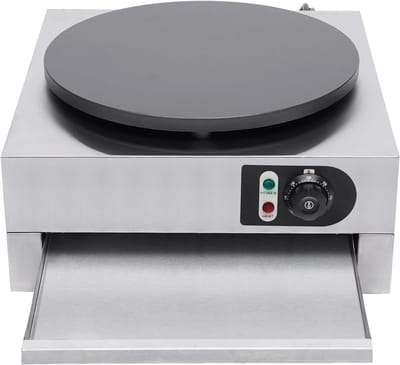 Elektrische Pannenkoekenmaker - Crêpe Pan - Lekkere Snacks Maken - Traploos Instelbaar - 40 cm Diameter - Zilver Zwart