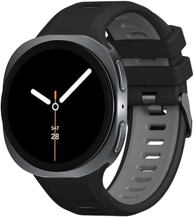 Stravo Twee-kleurige Siliconen Horlogeband – Geschikt voor Samsung Galaxy Watch 9 (40/44mm) / Watch 8 (40/44mm) / 8 Classic (46mm) – Premium Sportband met Contrasterende Kleuren – Zwart/grijs