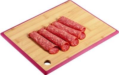 Kesper Keuken voedsel bereiden snijplank - 23 x 15 cm - bamboe hout - rode rand - luxe versie
