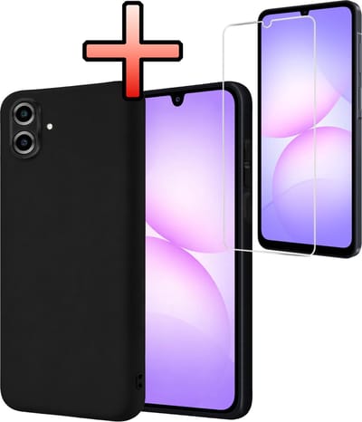 Hoesje - Met Screenprotector - Geschikt voor Samsung Galaxy A07 - Sterk & Shockproof - Back Cover - Siliconen Case - Telefoon Hoes - Zwart