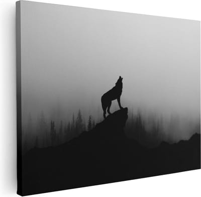 Artaza Canvas Schilderij Wolf - 80x60 cm - Wanddecoratie Dieren - Muurdecoratie Bos - Schilderijen Op Canvas Silhouet