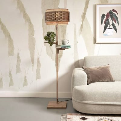 GOOD&MOJO Vloerlamp Bhutan - Bamboe/Zwart - Ø40x160cm - Bohemian - Staande lampen voor Woonkamer - Slaapkamer