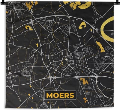 Wandkleed - Wanddoek - Moers - Plattegrond - Kaart - Stadskaart - Goud - Duitsland - 180x180 cm - Wandtapijt