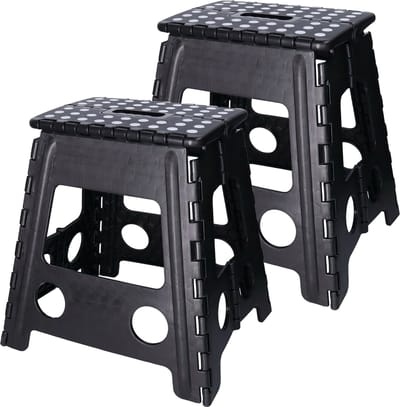 Benson Opvouwbaar krukje - Set van 2x stuks - zwart - 39 cm - kunststof - tot 120 kg - stoel/kruk