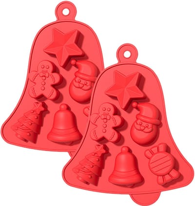 QTTVBTNA - 2 Stuks Kerst Siliconen Vormen - Kerst Chocolade en Koekjes Mal - Veelzijdige Bakvorm voor Kersttaart en Peperkoek - Feestelijke Vormpjes voor Sinterklaas en Kerstmis - Rood