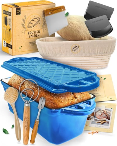 Broodbakvorm met deksel - Gietijzeren pan - Brood bakken - Complete bakset - 28 cm - Blauw