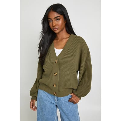 boohoo Dames Ballonmouw Vest Met Knoopsluiting En Ribbelmotief | Kaki | Maat: Medium