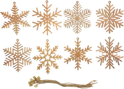 Kerstversiering hangers - kerstboomversiering - kerstballen - sneeuwvlokje set koperkleurig 8 stuks