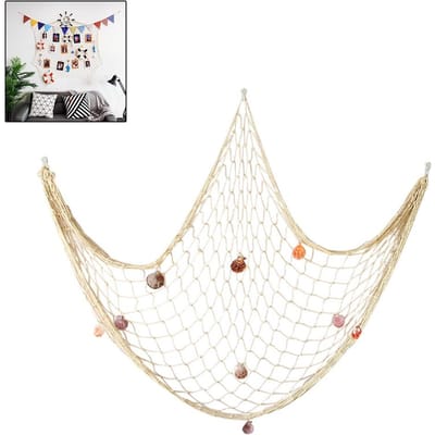 Decoratief Visnet Wanddecoratie met Schelpen Nautische Stijl Wandhangers Ornament beige