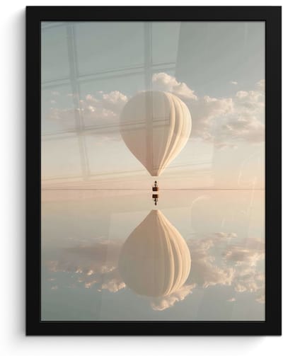 Poster in lijst - Fotolijst 30x40 cm - Posters - Luchtballon - Wolken - Water - Blauw - Posterlijst zwart - Decoratie - Wanddecoratie woonkamer - Muurdecoratie slaapkamer