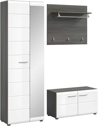 Salsa garderobekastcombinatie wit hoogglans MDF TZ rookzilver NB - 37x155x192cm