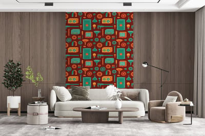 Behang - Fotobehang Patroon - Retro - Gereedschap - Breedte 200 cm x hoogte 300 cm