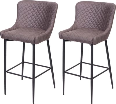 Set van 2 barkrukken MCW-H79, barkruk tegenkruk, vintage metalen voetensteun ~ stof/textiel donkergrijs